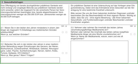 Die eingeschrnkten Gesundheitsfragen der Berufsunfhigkeitsversicherung der Signal Iduna